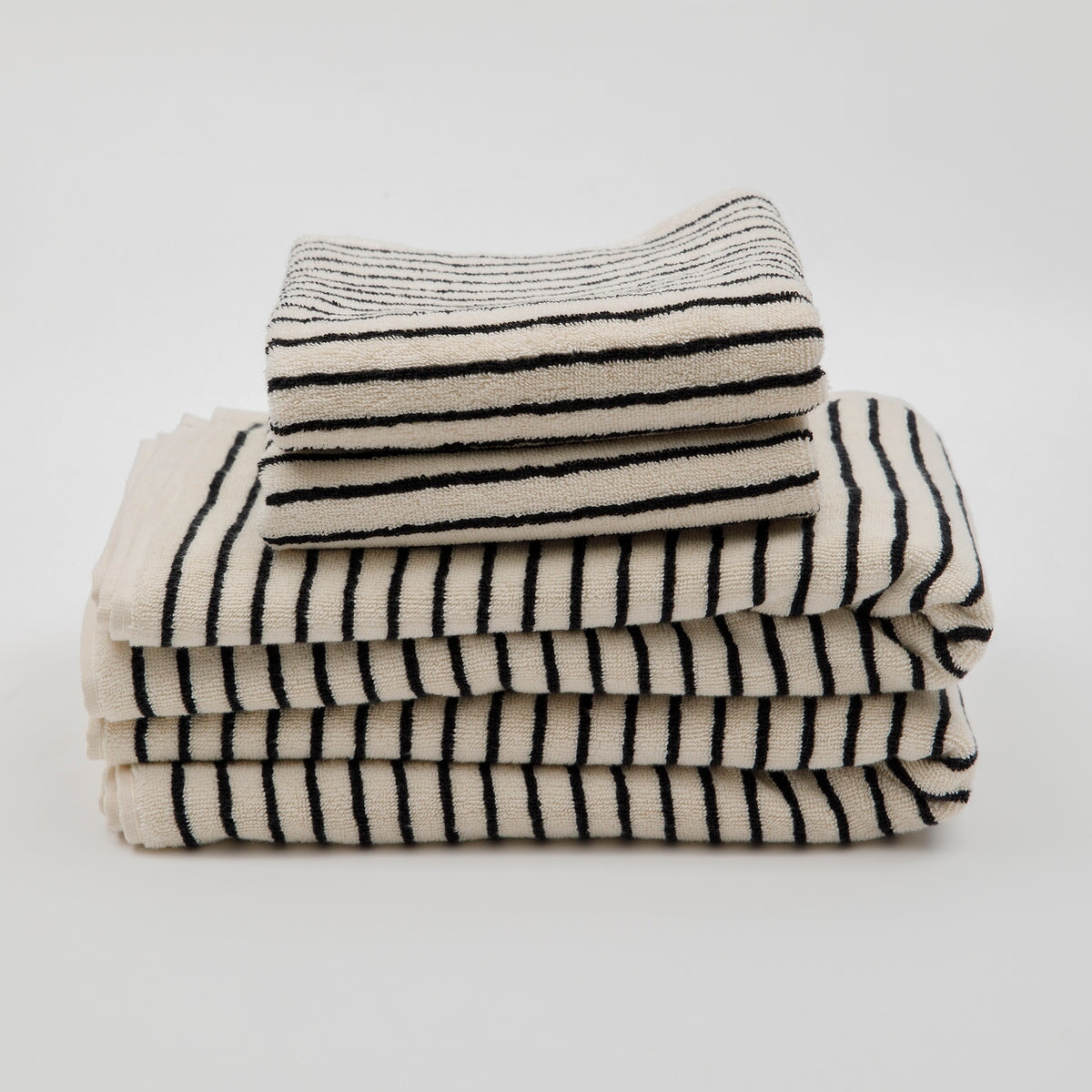 Doris Terry Turkish Hand Towel With Finished Edge - Black and White Stripe